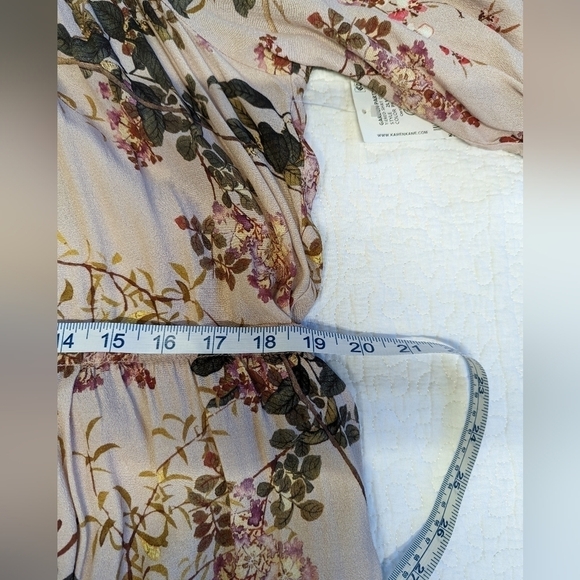 KAREN Kane Pink Floral Tiered Midi Dress XL Spring Poof Sleeve Feminine Romantic - Picture 13 of 16